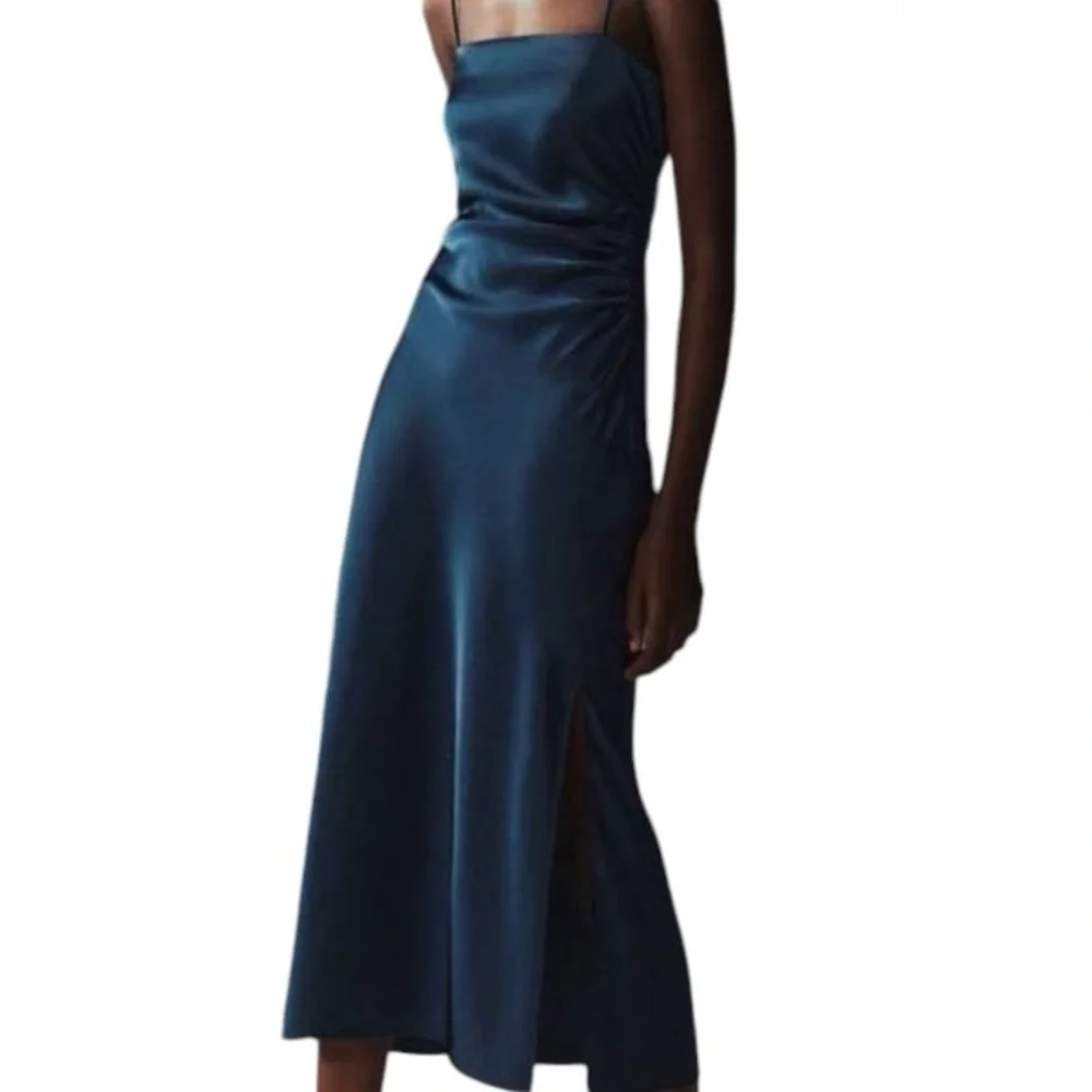 HOUSE OF HARLOW 1960 Navy Satiny Silku Midi Dress Party Holiday Wedding Size M - Picture 9 of 9